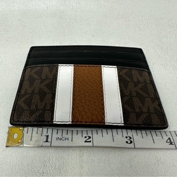 Michael Kors Hudson Logo Stripe Leather Card Case, Men's Size OS - Brown - Picture 4 of 5